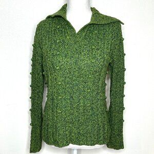 Liz Claiborne Green Pom Sweater - Women's Size Medium Retro Preppy Minimalist